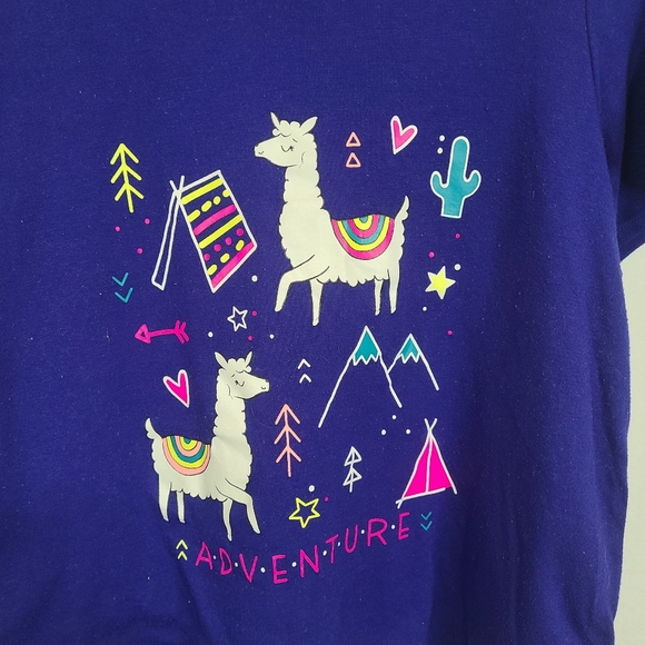 (1428) So Girls Short Sleeve Lama Motif T-Shirt, Size: 18 1/2 Color: Blue - Picture 6 of 15